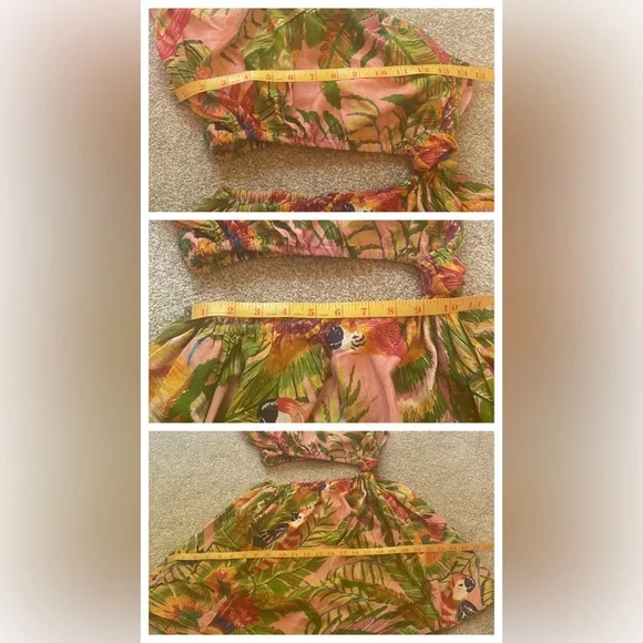 Farm Rio Macaw Leaves Linen-Blend Cutout Mini One-Shoulder Dress, sz XS - Picture 11 of 12